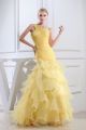 Stunning Mermaid One Shoulder Tiered Yellow Organza Prom Evening Dress 