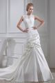Stunning Mermaid V Neck Beaded Lace Pick Up Satin Wedding Dress Bridal Gown