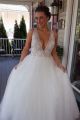 Princess Ball Gown Wedding Dress Deep V Neck Sheer Back With Appliques And Beading
