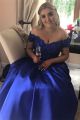 Beautiful A Line Royal Blue Prom Party Dress Off The Shoulder Beading Lace