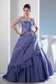 Gorgeous Ball Gown Strapless Beaded Appliques Purple Taffeta Prom Evening Dress With Jacket