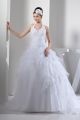 Princess Ball Gown Halter Beaded Appliques Tiered White Organza Wedding Dress Bridal Gown 