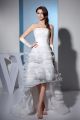Stunning High Low Strapless Beaded Appliques Tiered Organza Wedding Dress Bridal Gown 