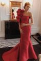 Chic Red Mermaid Prom Evening Dress One Shoulder Sleeveless With Ruffles