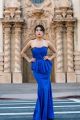 Chic Royal Blue Mermaid Prom Evening Dress Strapless Beading Crystals