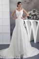 Modest Mermaid V Neck Beaded Lace Chiffon Wedding Dress Bridal Gown