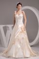 Beautiful A Line Sweetheart Corset One Shoulder Crystal Beaded Embroidery Champagne Wedding Dress Bridal Gown