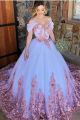 Princess Ball Gown Quinceanera Dress Off The Shoulder White Tulle With Pink Appliques