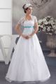Beautiful A Line Blue Beads White Lace Prom Evening Dress With Short Sleeve Jacket