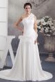 Elegant A Line One Shoulder Pleated White Chiffon Wedding Dress Bridal Gown With Flowers