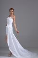 Elegant High Low Strapless Ruched White Taffeta Beach Destination Wedding Dress