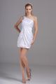 Short Mini Sheath One Shoulder Crystal Beaded White Charmeuse Beach Destination Wedding Dress