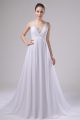 Elegant Empire V Neck Crystal Beaded White Chiffon Beach Destination Wedding Dress