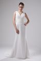 Elegant Mermaid V Neck Pearl Beaded Ivory Chiffon Beach Destination Wedding Dress