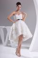 Gorgeous High Low Sweetheart Beaded Appliques Tiered Organza Wedding Dress With Bow Sash