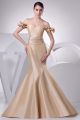 Stunning Mermaid Off The Shoulder Ruched Champagne Taffeta Wedding Dress 