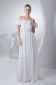 Stunning A Line Off The Shoulder With Flower Beaded Chiffon Beach Destination Wedding Dress 