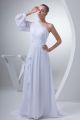 Boho A Line One Shoulder Long Sleeve Beaded White Chiffon Beach Destination Wedding Dress 