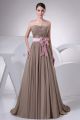 Beautiful A Line Sweetheart Ruched Brown Chiffon Pink Bow Sash Evening Prom Dress