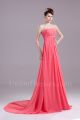 Beautiful A Line Strapless Beaded Watermelon Chiffon Evening Prom Dress