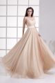 Elegant A Line With Straps Champagne Tulle Prom Evening Dress 