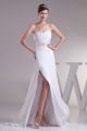 Sexy Sheath Sweetheart Side Slit Crystal Beaded White Chiffon Beach Destination Wedding Dress 