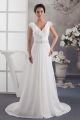 Beautiful A Line V Neck Cap Sleeve With Ruffles Crystal Beaded Chiffon Wedding Dress Bridal Gown