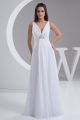 V Neck Beaded White Chiffon Beach Destination Wedding Dress Without Train Lace