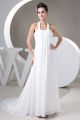 Stunning A Line Halter Crystal Beaded White Chiffon Beach Destination Wedding Dress 