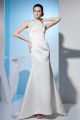 Modest Mermaid Boat Neckline Crystal Beaded Satin Wedding Dress Bridal Gown