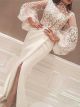 Vintage Mermaid Beach Destination Wedding Dress High Neck Long Sleeves With Slit