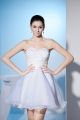 Lovely Short Mini Ball Gown Sweetheart Pearl Beaded Organza Beach Destination Wedding Dress
