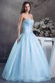 Princess Ball Gown Sweetheart Corset Beaded Embroidery Blue Organza Prom Evening Dress 