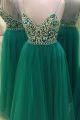 Sparkly Beaded Long A Line Prom Party Dress Sweetheart Low Back Green Tulle