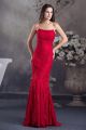 Elegant Mermaid Strapless Beaded Red Lace Prom Evening Dress 