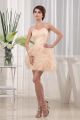 Lovely Short Mini Ball Gown Sweetheart With Straps Ruffled Champagne Organza Beach Destination Wedding Dress
