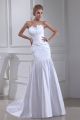 Royal Mermaid Strapless Ruched White Satin Wedding Dress Bridal Gown