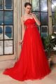 Beautiful A Line Sweetheart Corset Ruched Red Tulle Beaded Flowers Prom Evening Dress