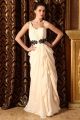 Stunning A Line One Shoulder Beaded Black Appliques Ruched Pink Chiffon Prom Evening Dress