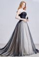 Gothic A Line Strapless Corset Back Black Bodice Tulle Skirt Wedding Dress