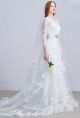 Royal 3 4 Sleeve Keyhole In Back Crystal Beaded Sash Lace Mermaid Wedding Dress  With Train