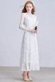 Modest Scoop Neck Long Sleeve Beaded Lace A Line Ankle Length Wedding Dress