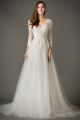 Classic V Neck Long Sleeve Tulle Skirt A Line Wedding Dress With Lace