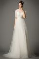 Romantic High Neck Short Sleeve Pearl Beaded Tulle A Line Wedding Dress 