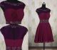 A Line Bateau Illusion Neckline Short Burgundy Chiffon Beaded Prom Dress