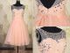 A Line Bateau Neck Low Back Short Peach Tulle Beaded Prom Dress
