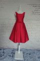 A Line Bateau Neck Low Back Short Red Satin Party Prom Dress With Bow