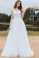 A Line Bateau Neckline Lace Tulle Bohemian Wedding Dress