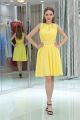 A Line High Neck Full Back Short Yellow Chiffon Prom Dress