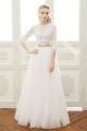 A Line High Neck Tulle Lace Sleeve Boho Two Piece Wedding Dress